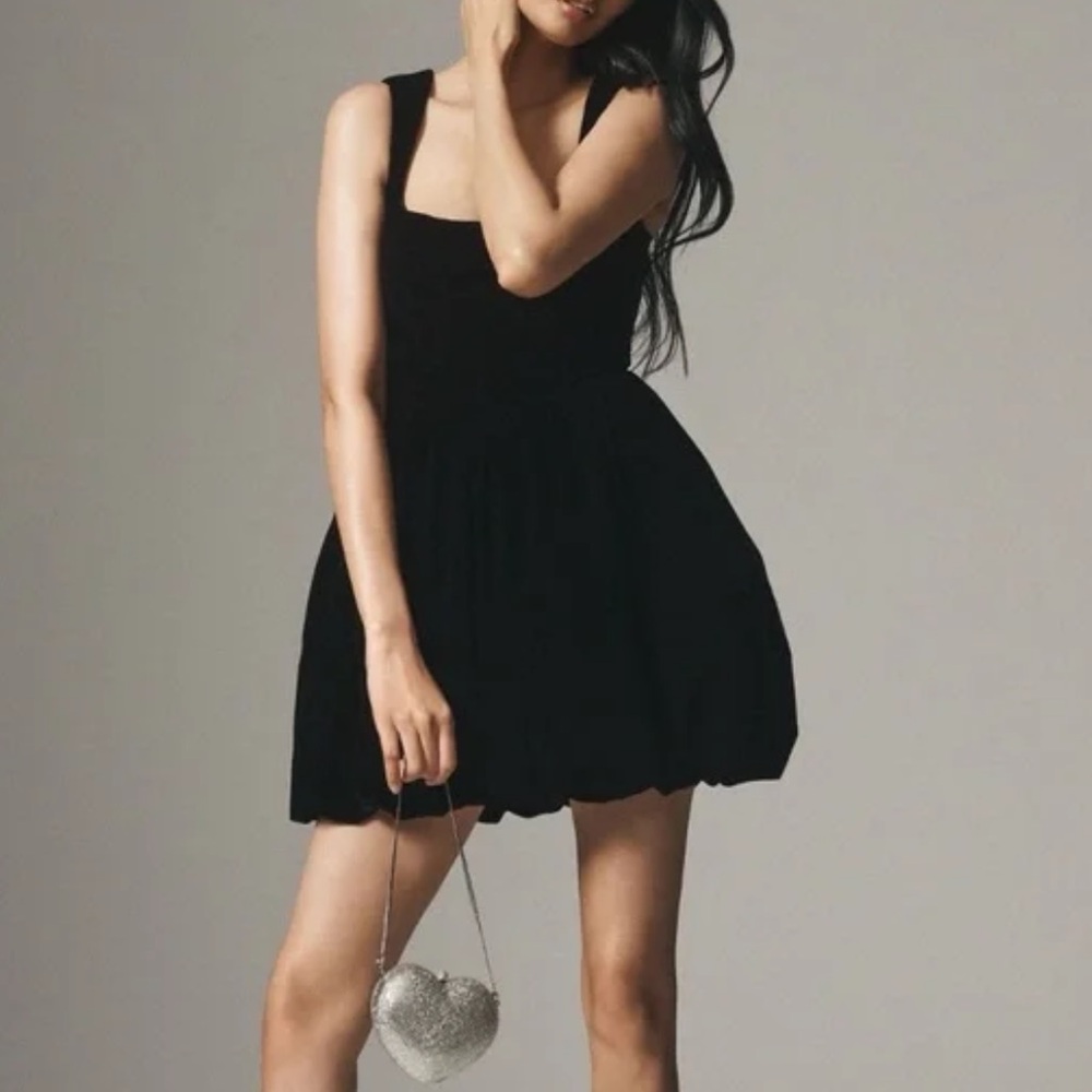 BHLDN Ariana Velvet Square-Neck Fit & Flare Bubble Mini Dress